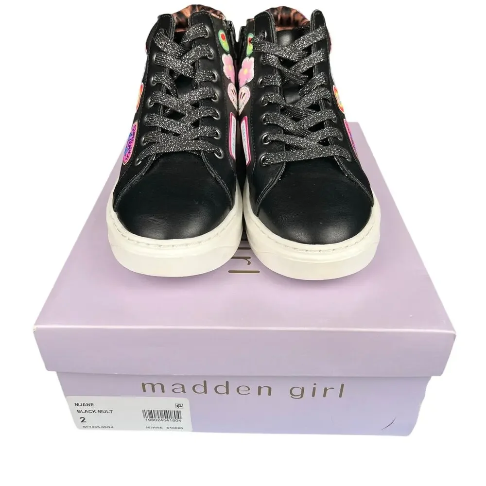 Madden Girl MJANE High Top Black Patch Sneakers Girls Size 2